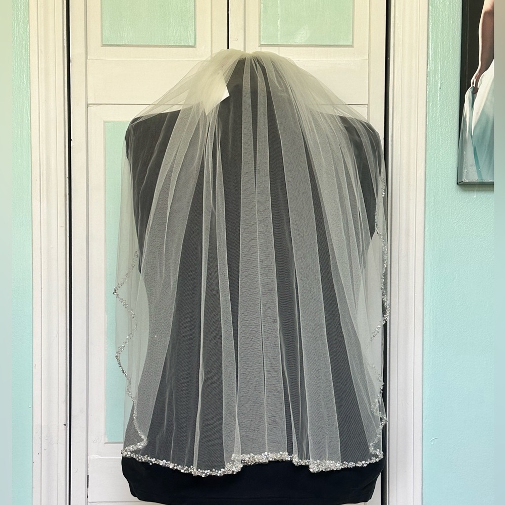 Chic Cream Bridal Veil with Beaded Edge